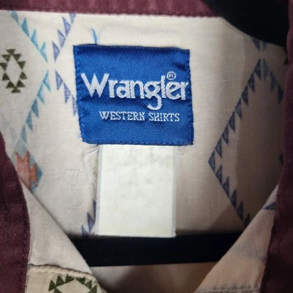 Vintage Wrangler Pearl Snap Shirt Mens XL Tan Long Sleeve Aztec Western Rodeo